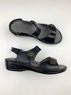Aravon by New Balance Candace Sandals Black Leather Comfort Shoes Women's 7
